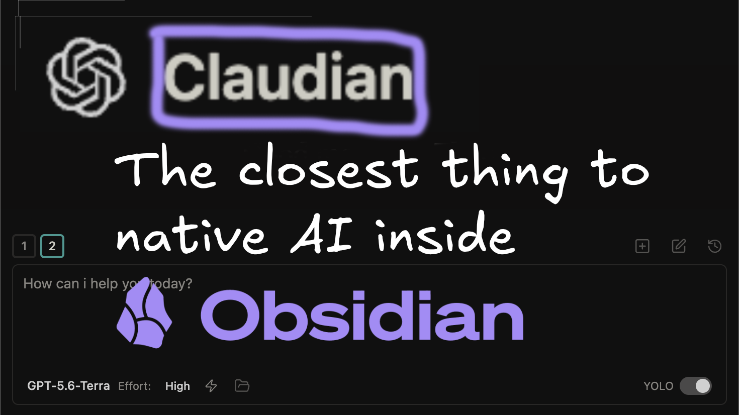 Claudian open inside Obsidian, with text saying it is the closest thing to native AI in the app