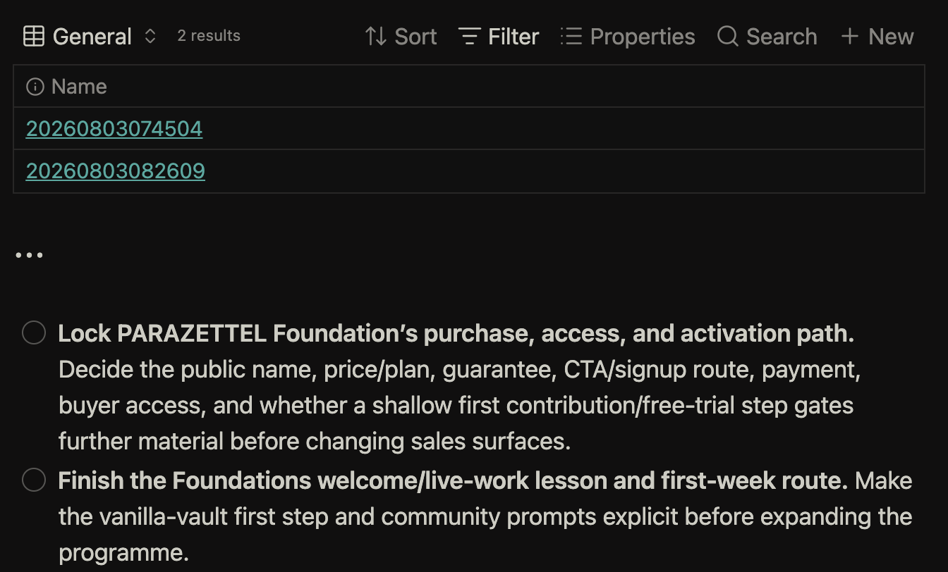 Obsidian Base showing two timestamped inbox captures and the day’s priorities