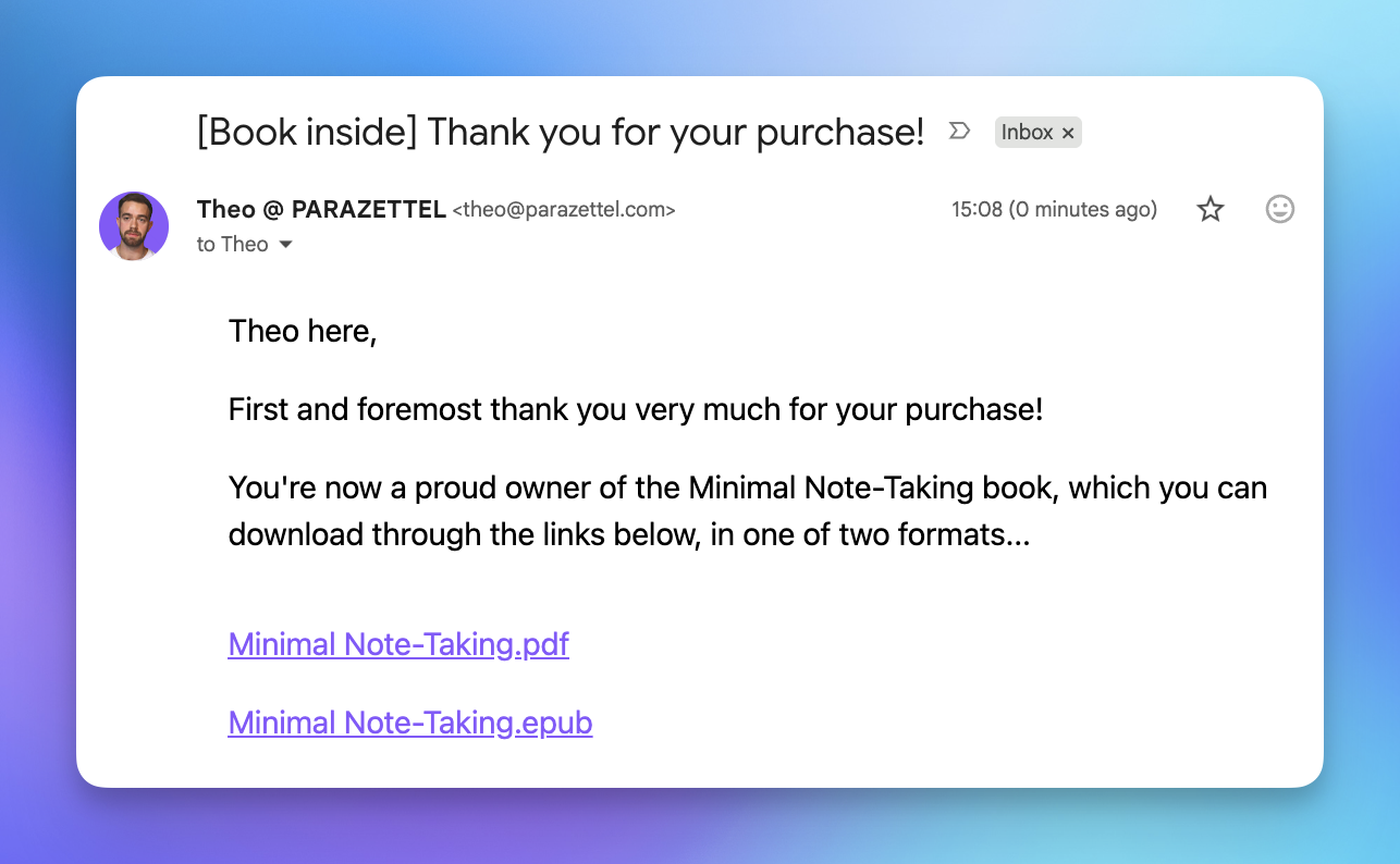 Example of the Minimal Note-Taking book download email