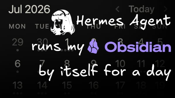 Hermes Agent runs Theo's Obsidian vault overnight, shown over an Obsidian Calendar