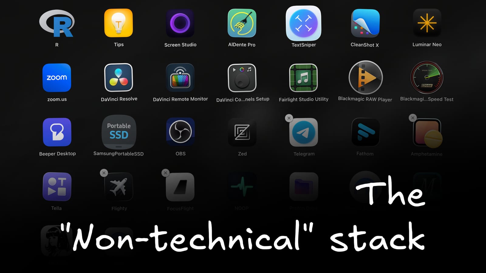 App icons labelled ‘The non-technical stack’