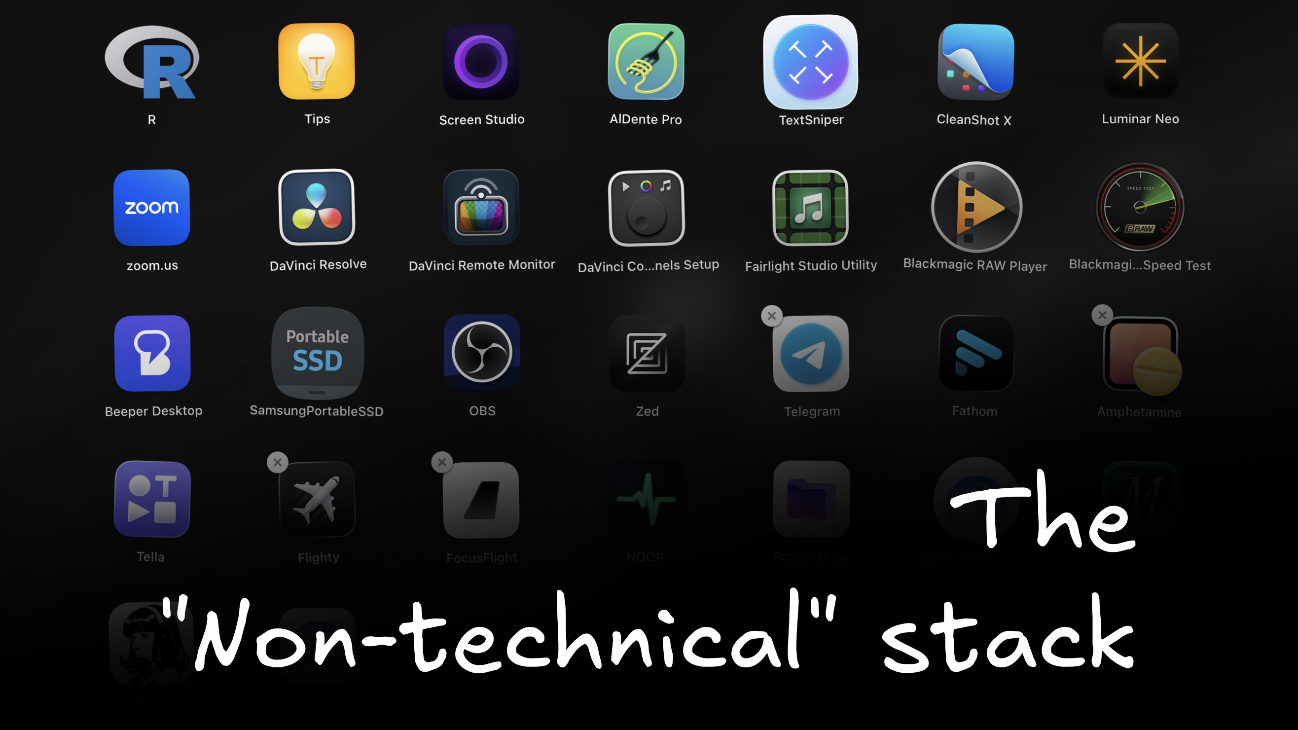 App icons labelled ‘The non-technical stack’
